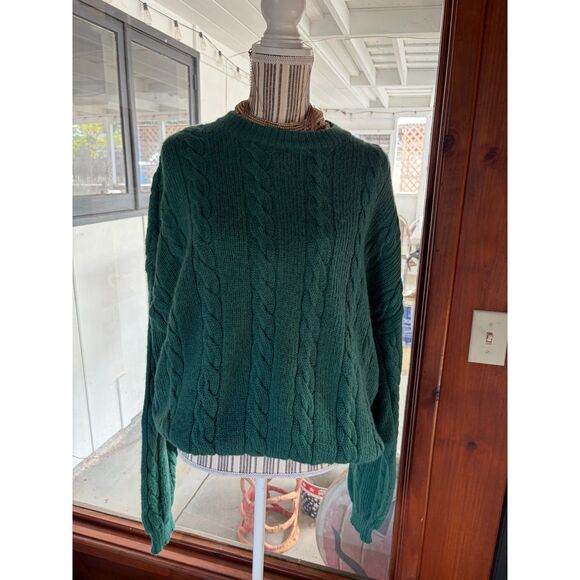 Gorgeous Vintage Alpaca Wool Crewneck Cable Knit Green Sweater XL - Picture 1 of 10